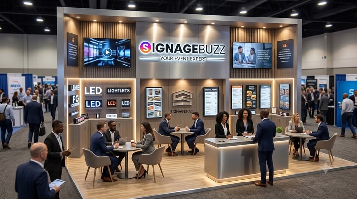 Professional trade show booth design in Denver featuring branded displays, visitor engagement areas, and modern event presentation